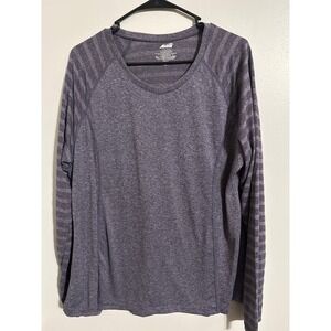 Avia Womens XL Purple Velvet Heather Striped Long Sleeve Active Top AVL48024